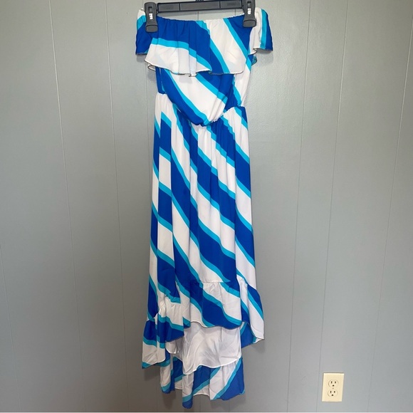 Lilly Pulitzer Caldwell Sail Stripe Colorblock High Low Strapless Maxi Dress Med - Picture 2 of 9
